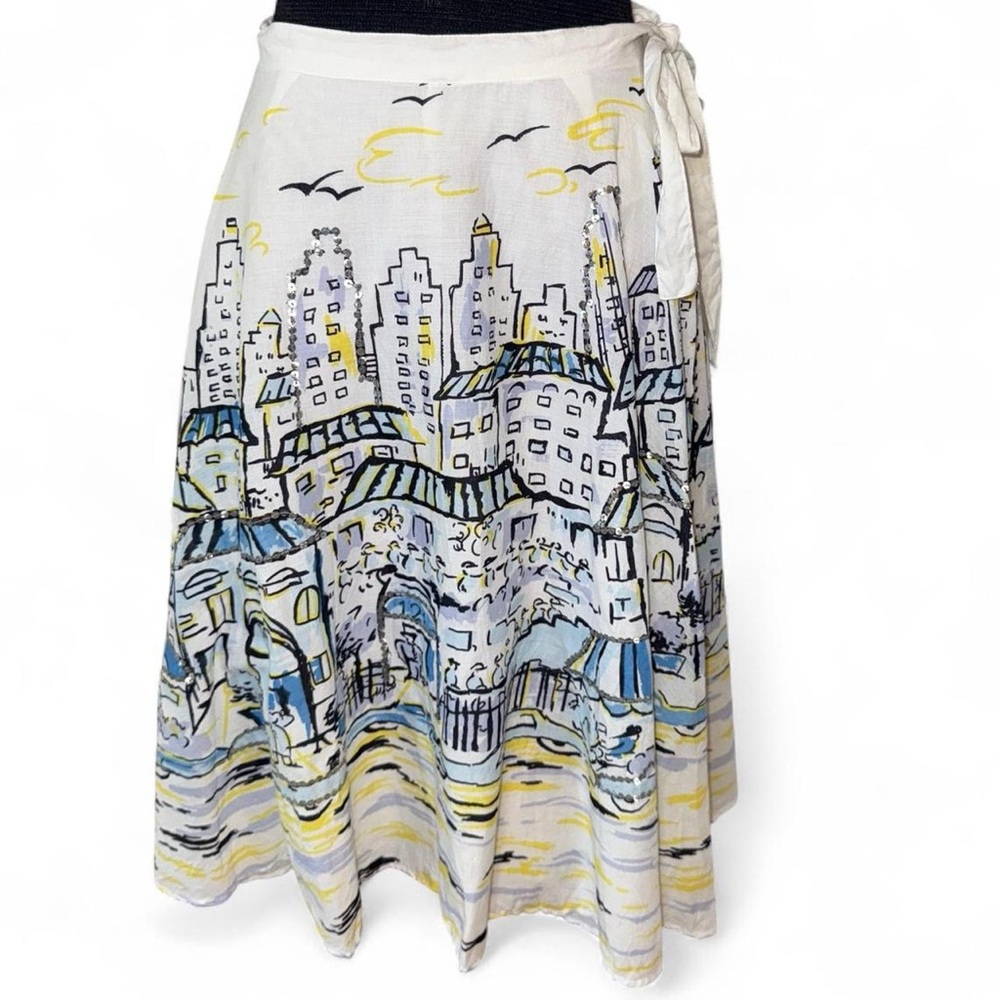 City Scene Printed A-Line Cotton Knee Length Skirt sequin embellishment Suze L